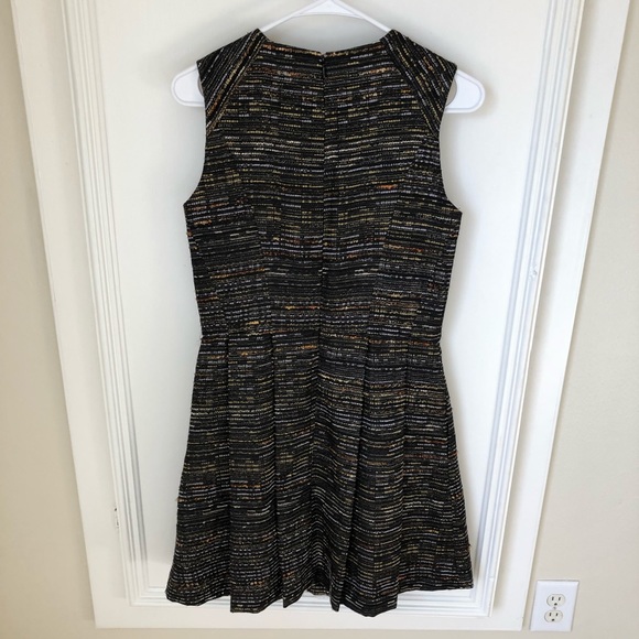 Shoshanna Black Metallic Gold Cocktail Fit Flare Mini Dress 6 Small S - Picture 2 of 13